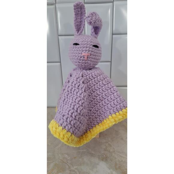 Handmade crochet frog and bunny security blanket - Picture 2 of 4